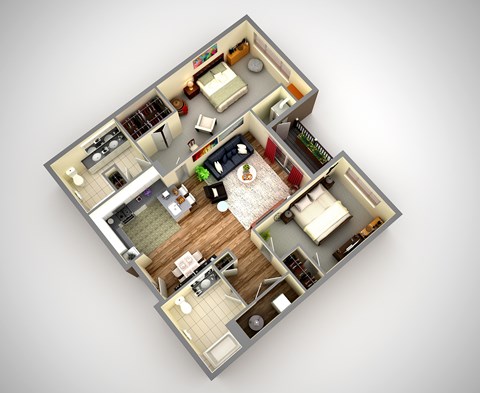 Floor plan for 2 beds, 2 baths, 1120 sqft